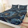 thumbnail image 3 of Homewish Retro Flowers 3pcs Twin Sheet Sets for Female Men Teens,Exotic Style Twin Fitted Sheet,Blue Golden Breathable Flat Sheet,Luxury Bedroom Decor, 3 of 7