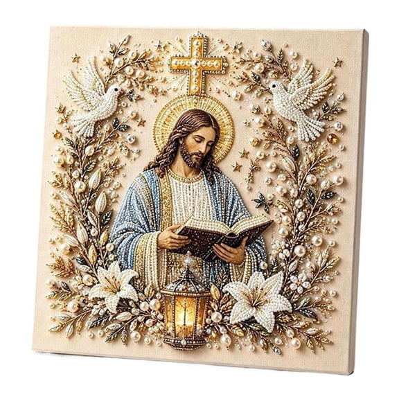 Religious Pearl Art Kit, DIY Bead Art Canvas with Resin Beads for Spiritual Home Decor and Christmas Gift
