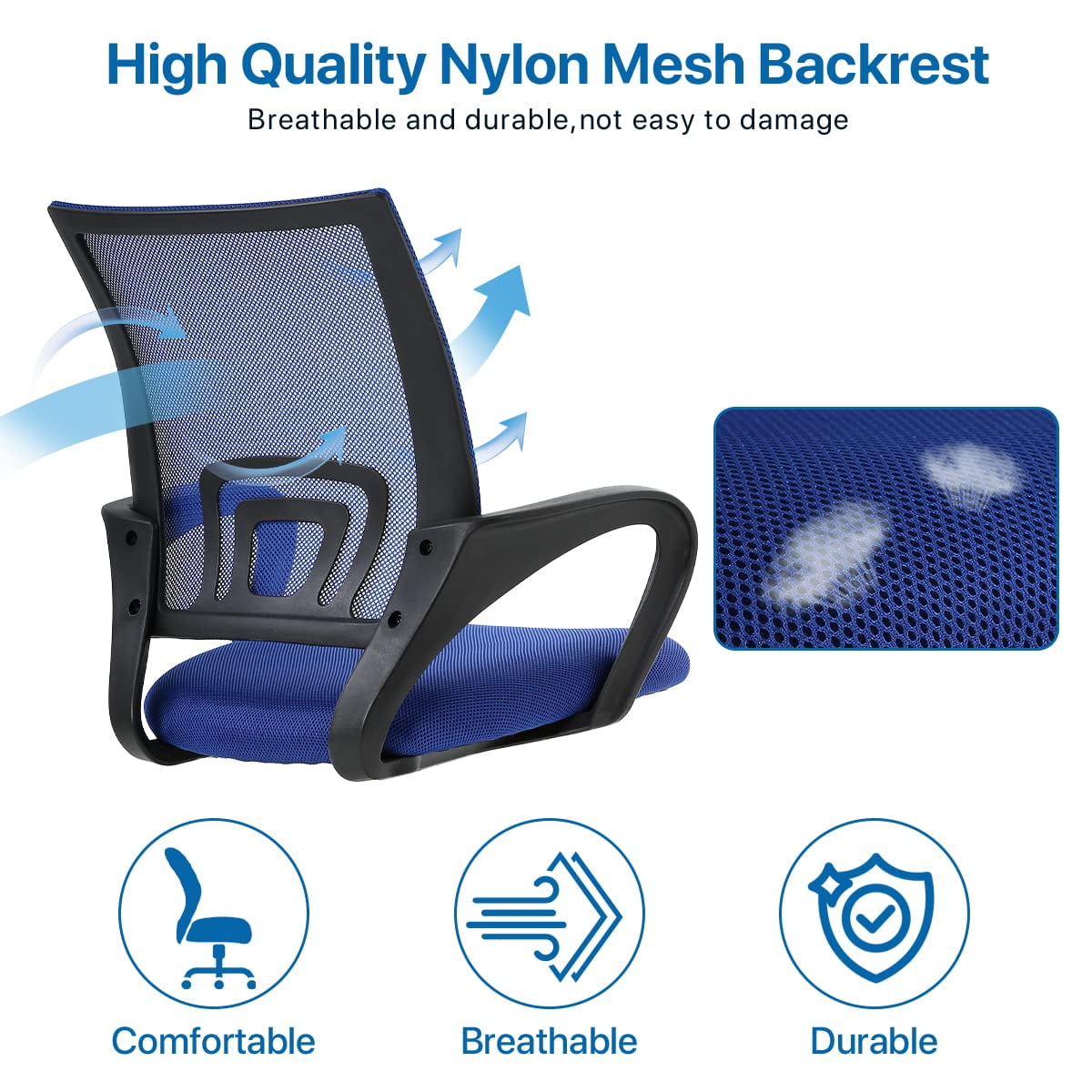 NiamVelo Mesh Office Chair, Mid-Back Home Office Chair Adjustable Ergonomic Desk Chair with Armrest, Rolling Swivel Chair for Adults, Blue