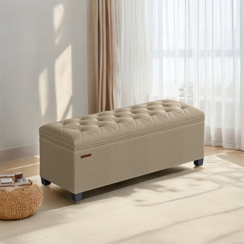 SONGMICS 43.3" Storage Ottoman Bench, Foot Rest with Legs, Ottoman with Storage, Rectangle End of Bed Bench, Storage Chest, Load up to 660 lb, Study