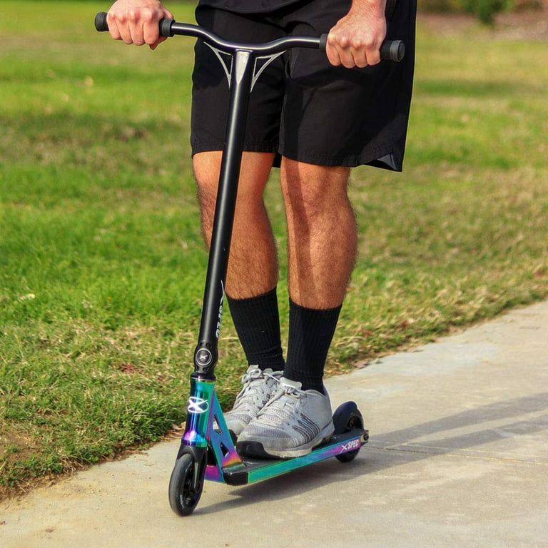 Xspec Oil Slick Neo Chrome Pro Stunt Kick Scooter, Rainbow Trick