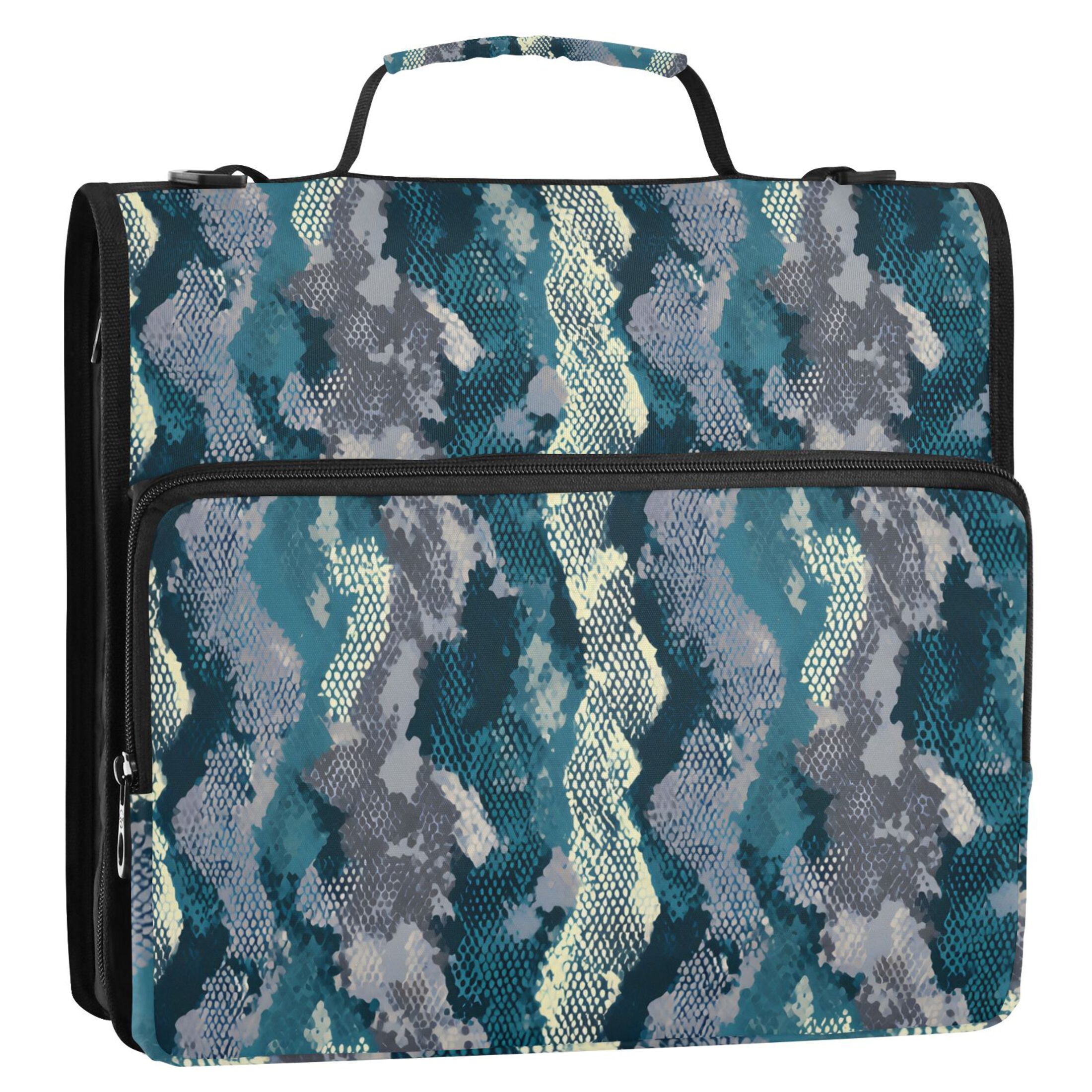 ALAZA Zipper Binder Snake Skin Blue 3 Ring Trapper Keeper File Folder Organizer Bag