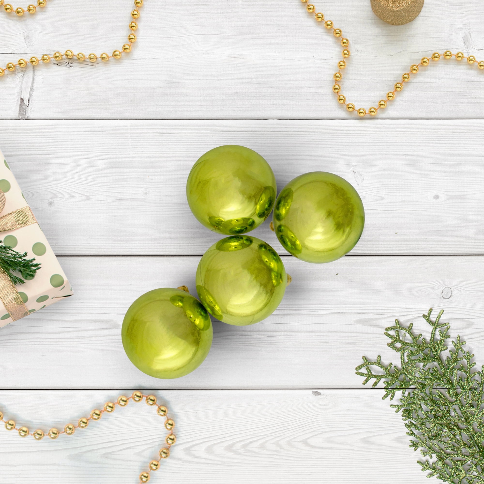 12ct Shiny Green Kiwi Shatterproof Christmas Ball Ornaments 4" (100mm)