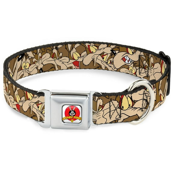 Looney Tunes Pet Collar, Dog Collar Metal Seatbelt Buckle, Wile E Coyote Expressions Stacked, 11 to 16.5 Inches 1.0 Inch Wide