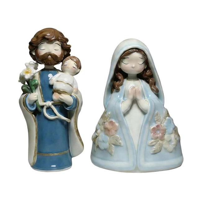 Estatua de la Sagrada Familia, San José con el joven Jesús, Virgen María, figura de resina, belén de interior, decoración de mesa, regalo religioso para la decoración del hogar y la oficina.