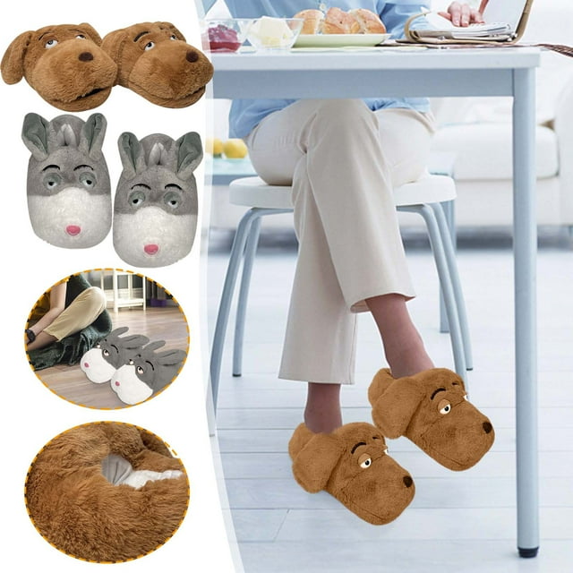 Fiudx Pantuflas de Animales con Ojos Grandes, Diseño de Conejo de Peluche, Cálidas y Acogedoras, Suela Antideslizante, Suaves y Cómodas, Regalo Perfecto para Mamá, Abuela o Novia, Talla 26 Cm.