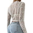 thumbnail image 6 of Gzhioc Women's Sheer Lace Crop Tops, Long Sleeve Solid Color Single-Row Clasp Slim Fit Shirts, 6 of 7
