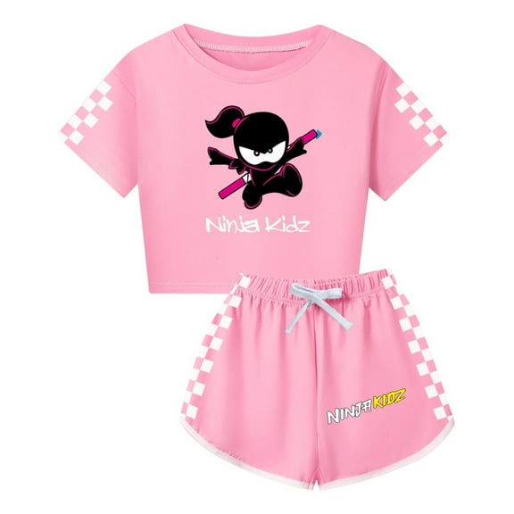 Youth Girl Ninja Kidz Set – Kids Short Sleeve Crop Top and Shorts Graphics – Summer Look