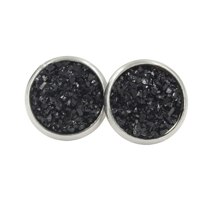 12mm Earrings Stainless Steel Eardrops Jewelry Anti Sensitivity Pendants with Rhinestone Inlay Fine Electroplating Round Ear Studs for Wedding Theme Party Black