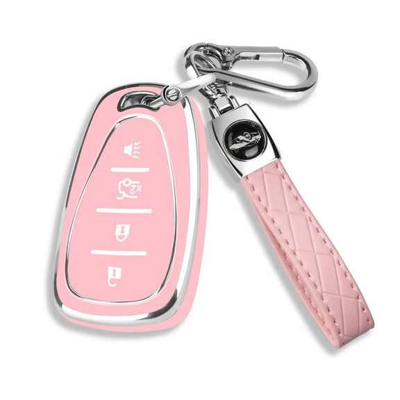Premium Soft TPU Protection Case Cover with Silver Trim Keychain 4 Button Remote Fob Compatible for  2022 2023 2024 2025 Model Year Chevy Equinox Malibu Camaro Cruze Blazer Traverse Trax