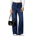 thumbnail image 5 of Women's High Waist Jeans, Baggy Wide Leg Denim Pants, Stretchy Comfortable Jeans for Women, Casual Loose Fit Trousers, Daily Wear and Outfit Essentials-Dark Blue, 5 of 6