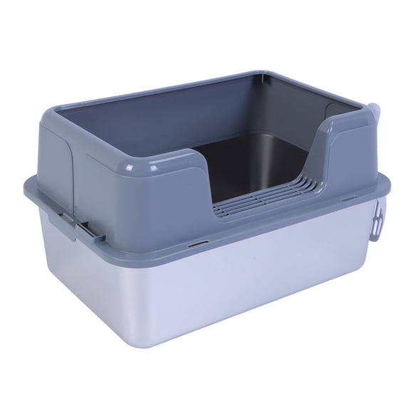 Stainless Steel Cat Litter Box, 20L High Sided Enclosed Metal Pet Litter Pan with Scoop, Non Stick Anti Splashing Cat Litter Box Kitty Litter Tray Odor Control Easy Clean
