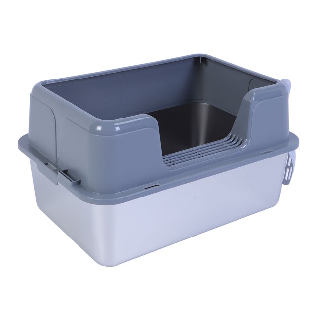 Stainless Steel Cat Litter Box, 20L High Sided Enclosed Metal Pet Litter Pan with Scoop, Non Stick Anti Splashing Cat Litter Box Kitty Litter Tray Odor Control Easy Clean