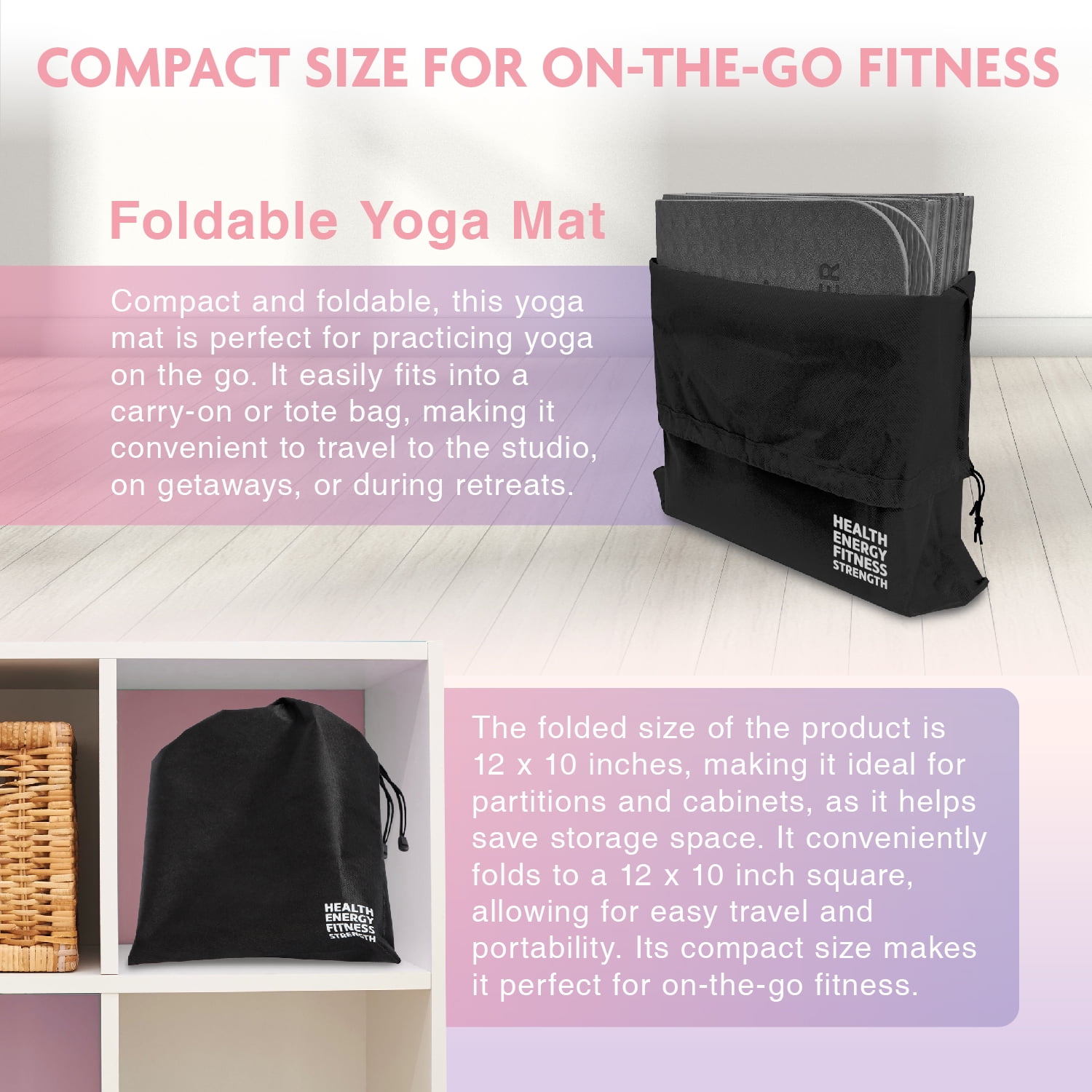 Foldable Yoga Mat - Illustrated 14 Embossed Poses, Square Folding Travel  Firness & Exercise Mat as seen on TV, Perfect Storage, Pilates, Home Workout
