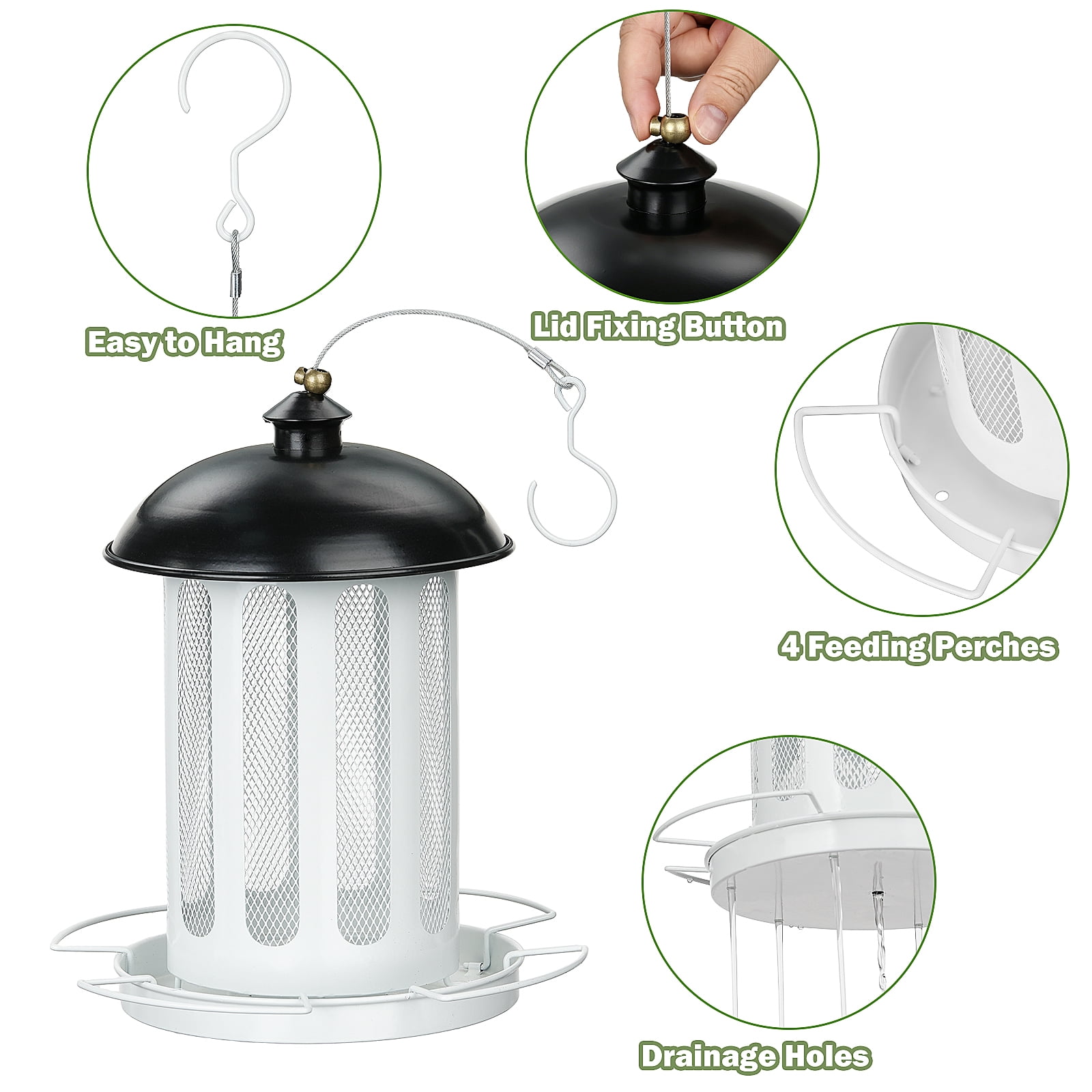 Samhe Bird Feeder, Bird Feeders for Outdoor Hanging, Heavy Duty Metal Wild Birdfeeder 4 lbs Large Capacity, White