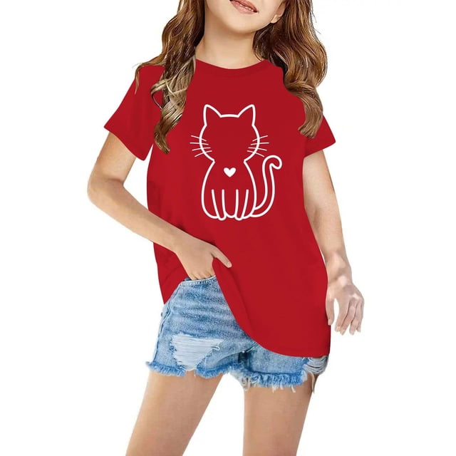 Mefallenssiah Bambin Garçons Filles Coton T-Shirt Mode Mignon Col Rond Imprimé T-Shirt à Manches Courtes top