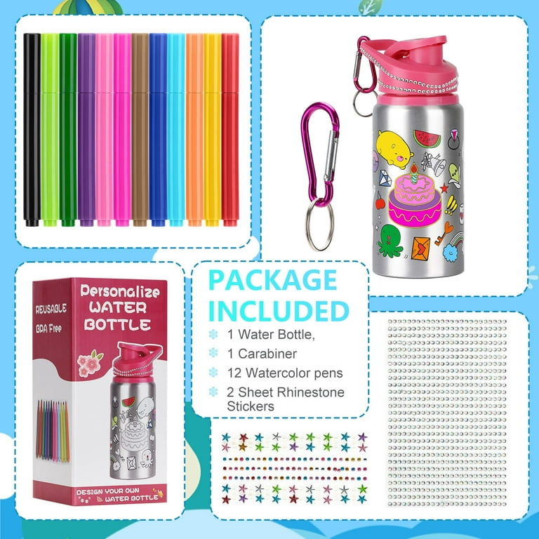 Decorate Your Own Water Bottle for Girls, Cute Arts and Crafts Gifts T