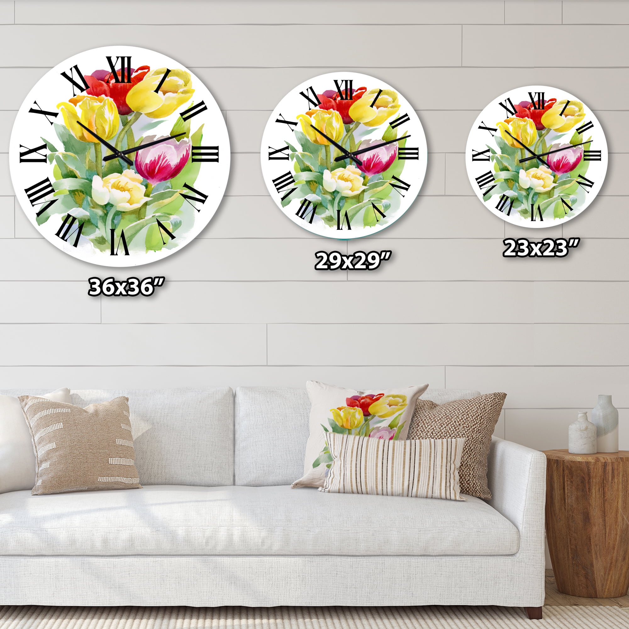 Designart 'Bouquet Of White And Red Tulips' Traditional Wall Clock