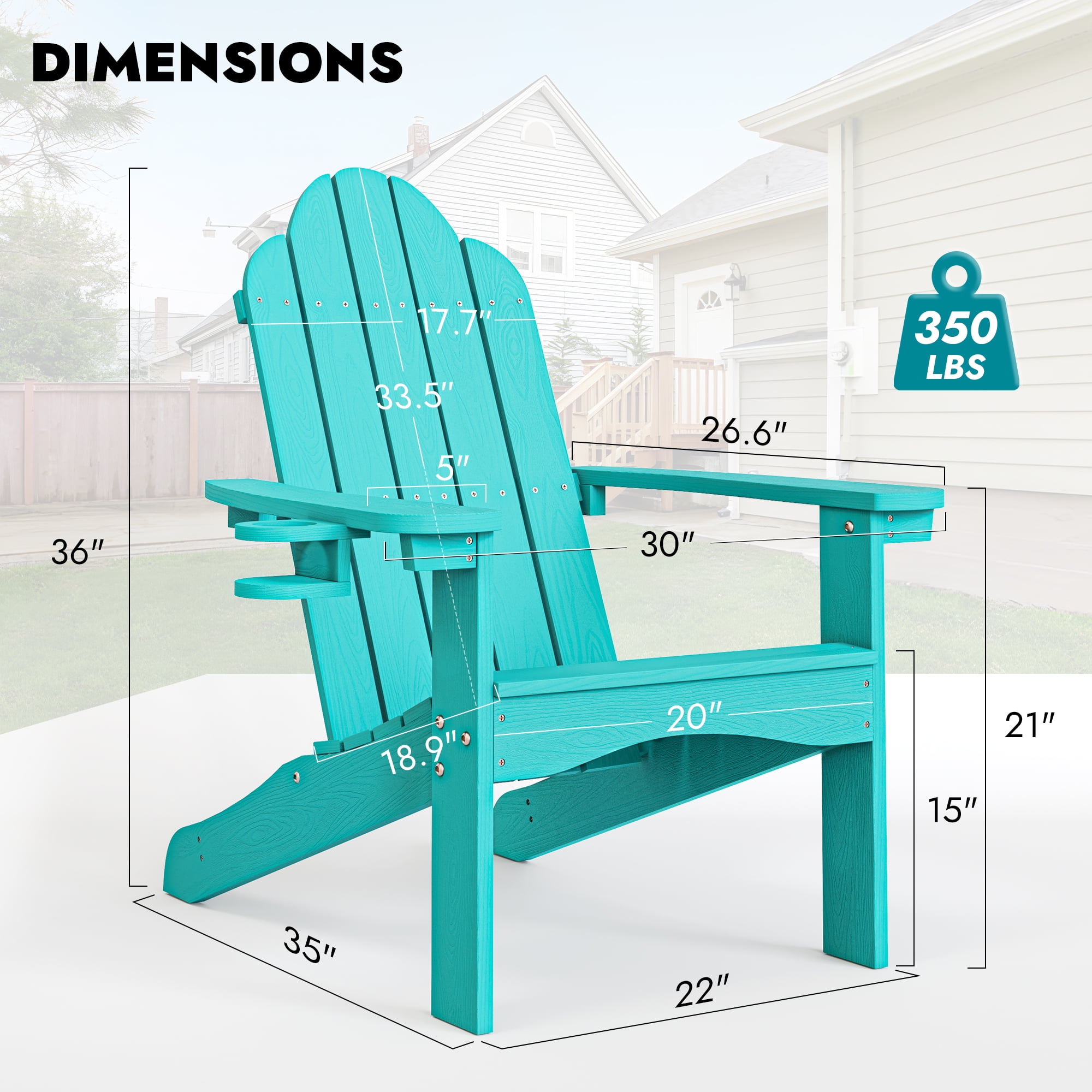 Dycanpo Adirondack Chairs Set of 6 with Cup Holder, 300lbs Weather Resistant, Aruba Blue