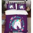 thumbnail image 2 of 3D Púrpura Oscuro Unicornio Floral Funda de edredón Set de Ropa de Cama Funda Nórdica, 2 of 3