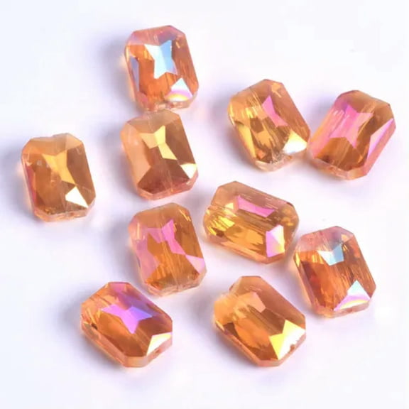 U8MO 10pcs 12x9mm 14x10mm 18x13mm Crystal Glass Faceted Rectangle Loose Crafts Beads-Golden Rose-18x13mm