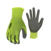 Hyper Tough Hi-Visibility Glove, Polyester Coating, Neon Green, Size Large, 3 Pairs