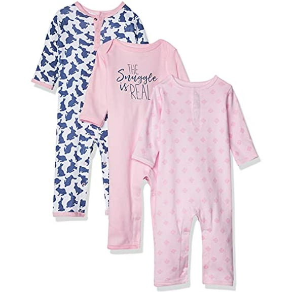 Yoga Sprout Cotton Union Suit, 3 Pack, Snuggle Bunny, 9-12 Months