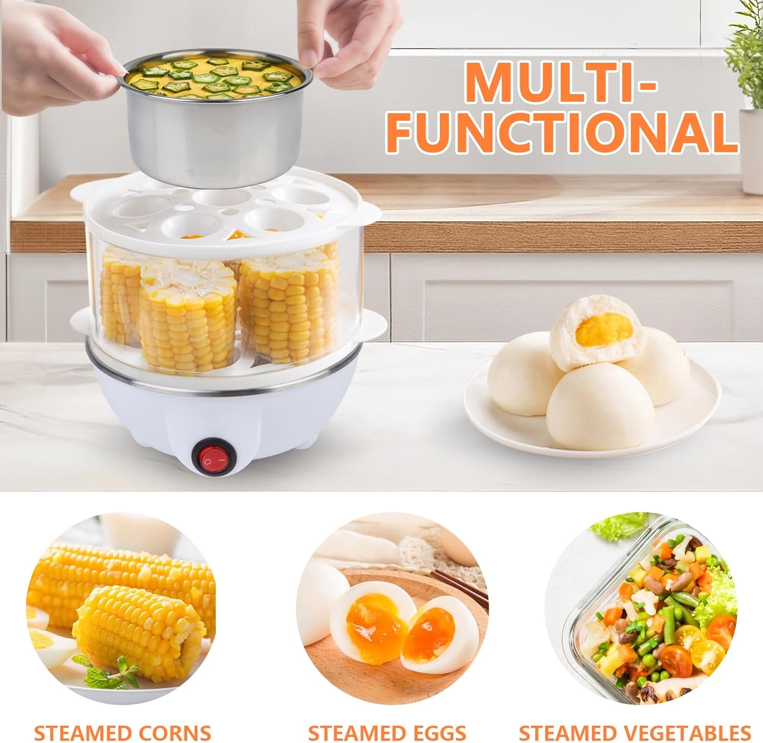 Egg Cooker,350W Rapid Electric Egg Maker,Egg Steamer,Egg Boiler,Egg Cookers With Automatic Shut Off,14 Egg Capacity Double-Layer Lazy Egg Boiler,Multifunction Heated Milk,Heated Food