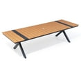 thumbnail image 5 of Pellebant 118" Outdoor Dining Table for 8-12, Aluminum Sturdy Frame with Umbrella Hole, Teak Wood-Grain Top, 5 of 7