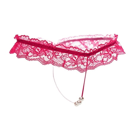 BYHONG Womens Lace Transparent Sexy Seductive Pearl Thong Underwear Panties for Women Pack Hot Pink One Size