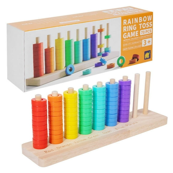 ‌BUTOMKY Montessori Wooden Stacking Rings Toy - Rings & Number Blocks for Color Sorting/Counting, Math Manipulatives to Exercise Hand-Eye Coordination, Preschool Educational Toy for Kids 2-5