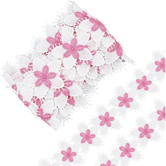5 Yard x 2.4 Inch Hot Pink Handmade Edge Ribbon Edging Trimmings Fabric Flower Lace Trim Embroidered Applique Sewing Supplies DIY Craft Trim for Headband Clothes Embellishment Pink