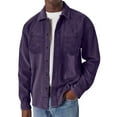thumbnail image 2 of WTOBBY Men's Corduroy Long Sleeve Shirt Casual Loose Fit Striped Lapel Collar Button Front Fall Winter Thermal Pocket Top for Business Casual Outfit,Purple 2XL, 2 of 4