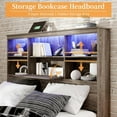 thumbnail image 3 of VanAcc King Size Bookcase Bed Frame with LED Headboard and 4 Drawers, Farmhouse Wood Storage Bed with Charging Station, Rustic Grey, 3 of 7