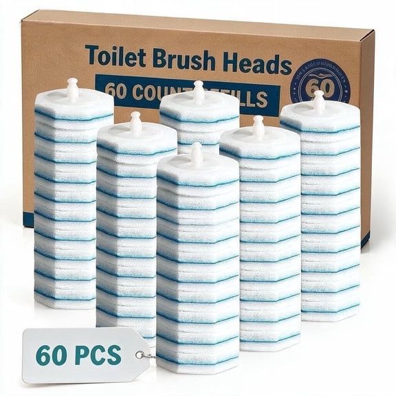 60PCS Toilet Bowl Wand Refills,Replacement Heads for Bathroom Washroom Cleaning Pads, Disposable Toilet Brush Mop Refills