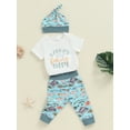 thumbnail image 3 of Bagilaanoe 3pcs Newborn Baby Boy Pants Set Letter Print Short Sleeve Romper Tops + Leggings + Hat 3M 6M 12M Infant Casual Clothes, 3 of 7