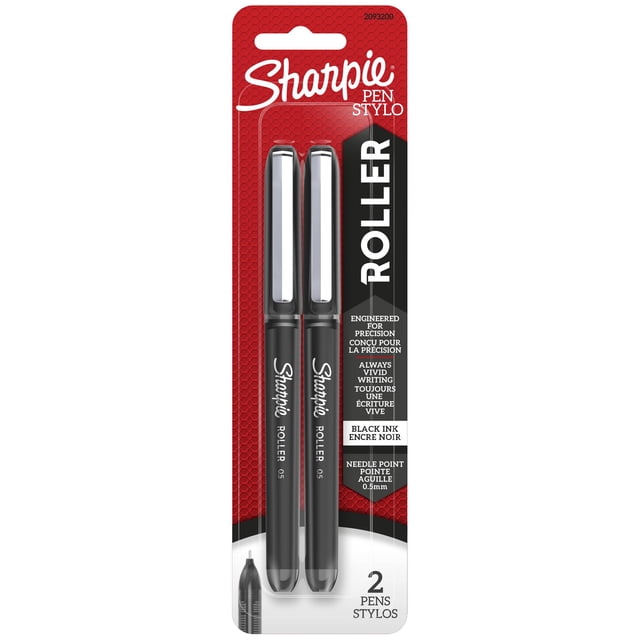 Sharpie Rollerball Pens, Needle Point (0.5 mm) Precision Pen, Black Ink, 2 Count