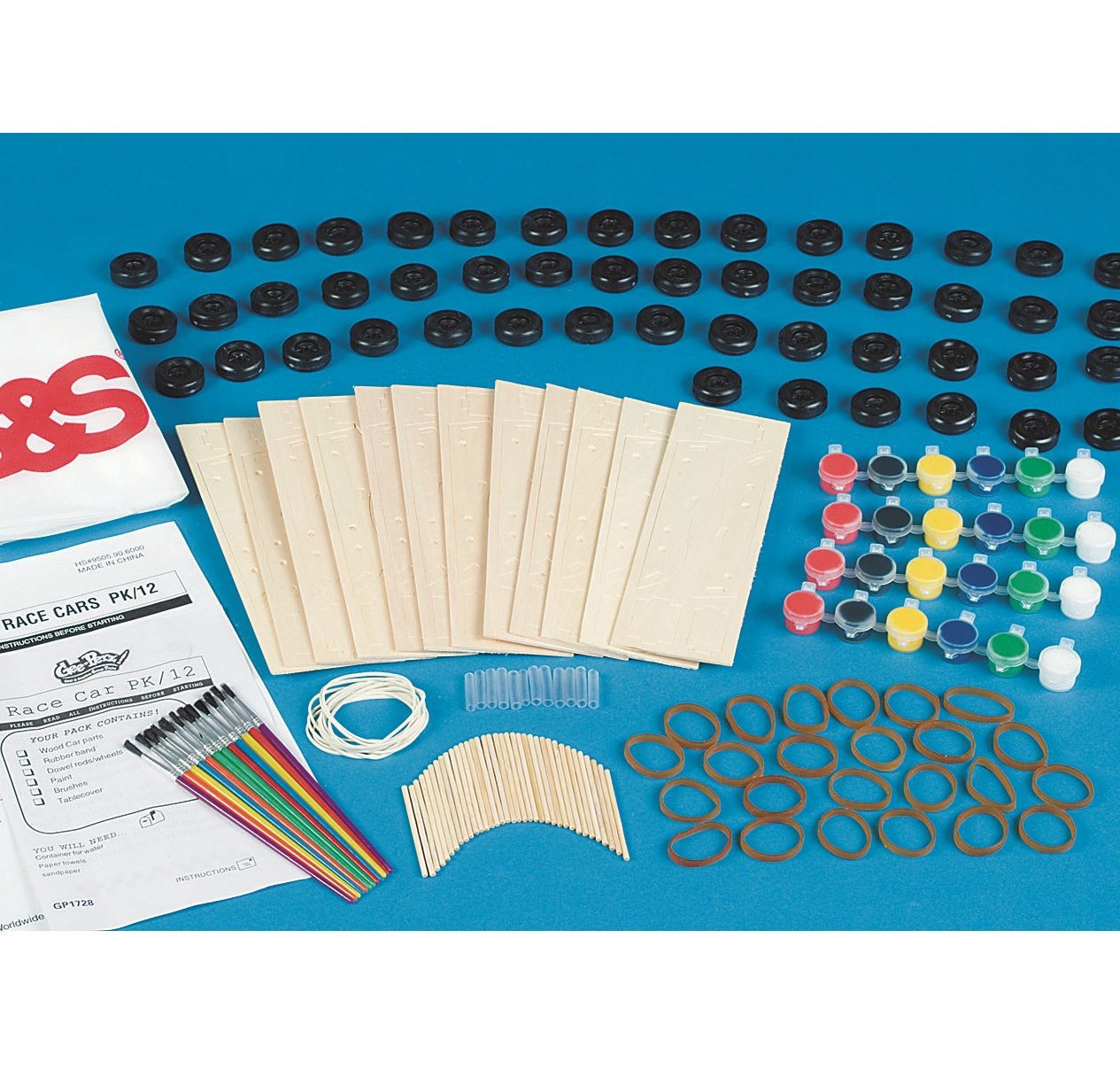 Rubber Band Race Cars Craft Kit (Pack of 12)