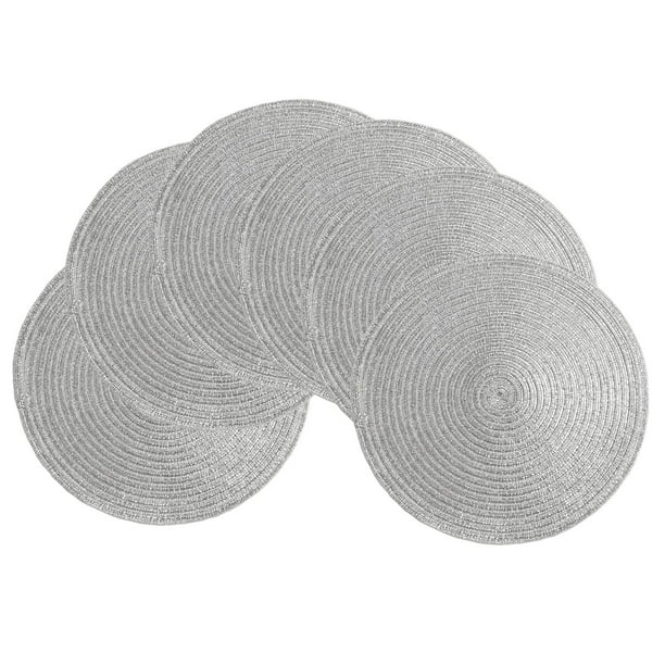 Juego de 6 manteles individuales redondos con purpurina plateada de SHACOS, 38 cm