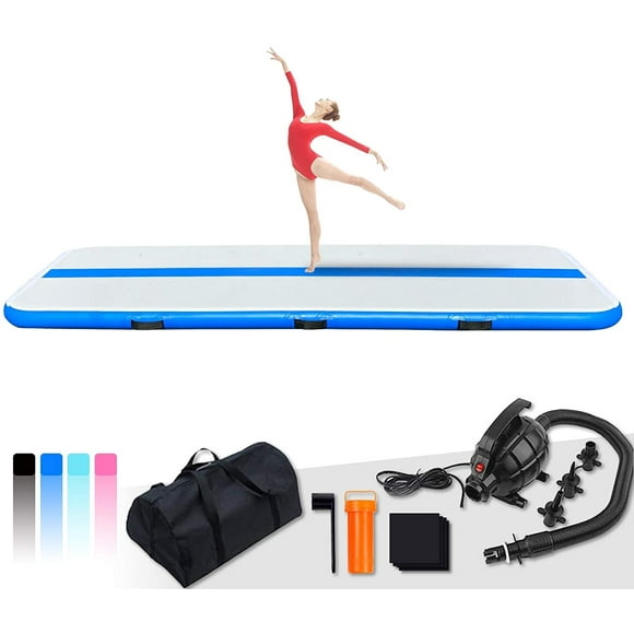 10ft/13ft/16ft/20ft Inflatable Gymnastics Air Tumble Track Tumbling Mat 4in/6in/8in Thick Tumbling Air Tumble Track Mat with Electric Air Pump for Cheerleading/Gymnastics/Beach/Gym/Home use