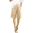 thumbnail image 4 of Kvture Bermuda Shorts for Women Knee Length Wide Leg Summer Short Pants High Waisted Cotton Linen Short Plus Size Crop Pant Beige M, 4 of 6