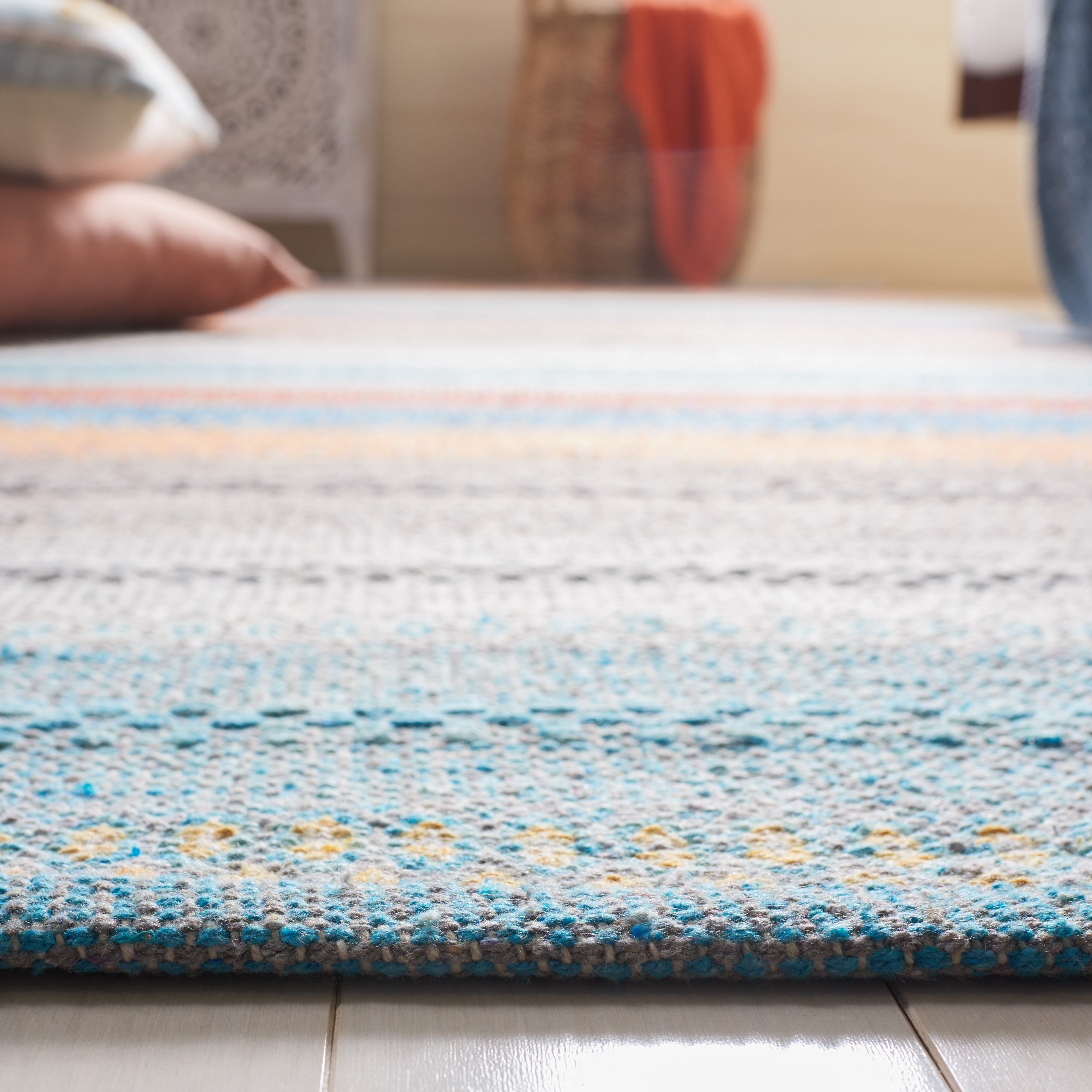 SAFAVIEH Montauk Albine Striped Cotton Area Rug, Grey/Orange, 5' x 8'