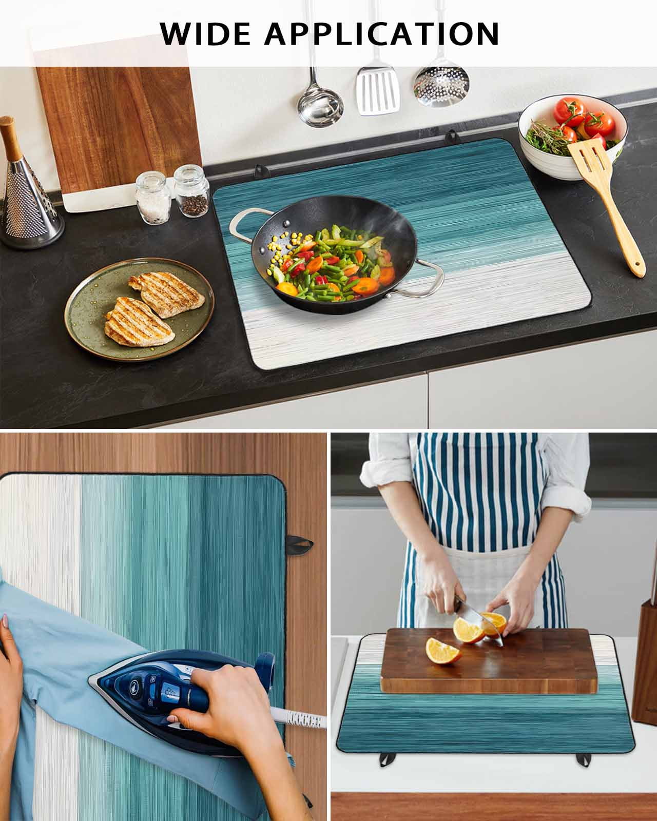 nqOlkjepod Large Induction Cooktop Protector Mat 36"x21", Teal Turquoise Ombre Stove Top Covers for Electric Stove, Modern Abstract Gradient Lines Stove Burner Cover Mats, Glass Top Stove Cover
