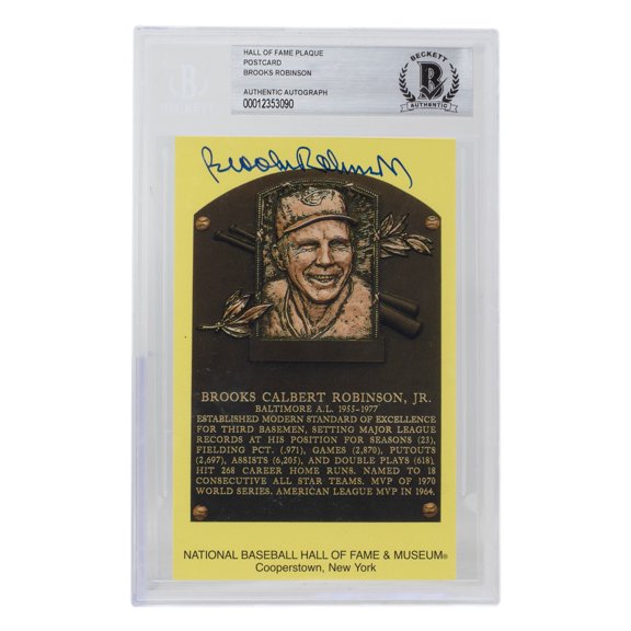 Brooks Robinson Signed Slabbed Orioles Hall of Fame Plaque Postcard BAS 090