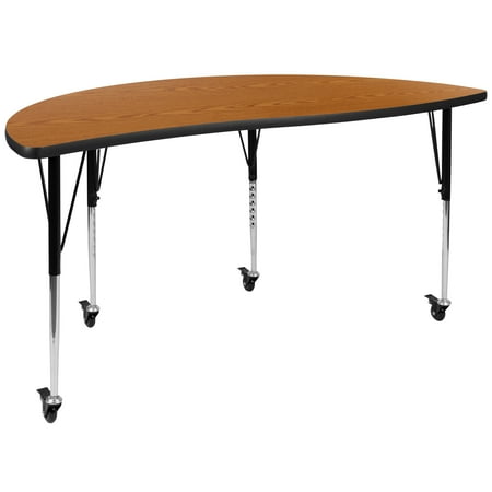 UPC: 0889142515302 | Flash Furniture Wren Mobile 60 Half Circle Wave Flexible Collaborative Oak Thermal Laminate Activity Table-Standard Height Adjust Legs