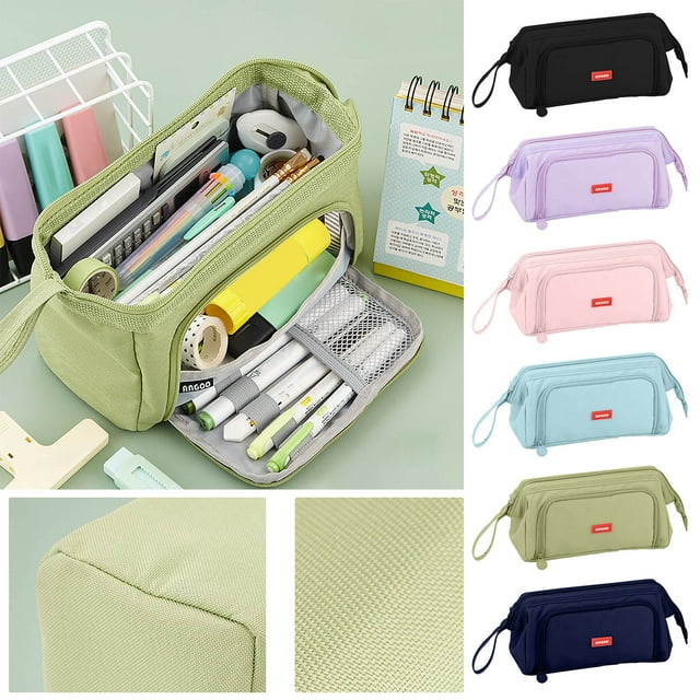 Estuche de lona de doble capa de gran capacidad para estudiantes - Tiene capacidad para 30 bolígrafos, organizador multifuncional para escuela, oficina y viajes
