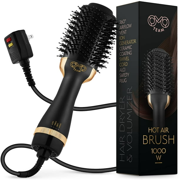 Cepillo secador de pelo profesional, secador y voluminizador de oro negro, cepillo de aire caliente para mujeres, forma ovalada de 75 mm (oro negro)