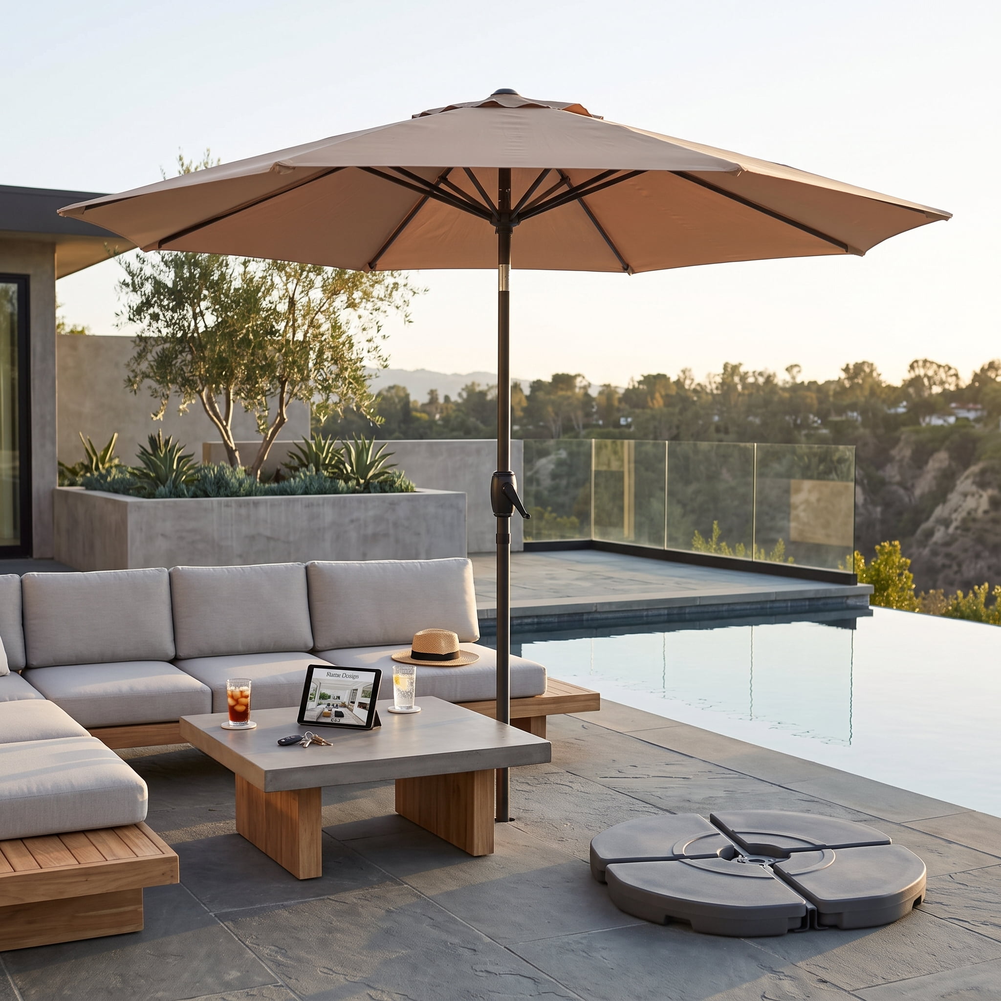 7.5FT Brown Outdoor Market Patio Umbrella with Crank & Push Button 45° Tilt, 6-Rib Iron Pole PA Waterproof Polyester Canopy for Garden Deck Pool Backyard, Base Not Included