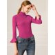 thumbnail image 4 of INSPIRE CHIC Suéter De Cuello Alto De Manga Larga Con Volantes Para Mujer Jersey De Punto Elástico Con Corte Ajustado Rosa roja M, 4 of 6