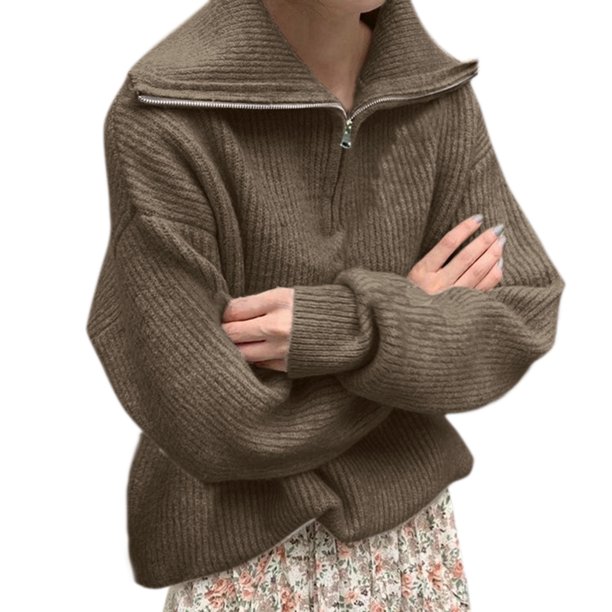 Gibobby Suéter mujer, Suéter de Mujer de Moda Elegantes de Manga Larga Cuello V, Sueter para Mujer(Marrón,Talla única)